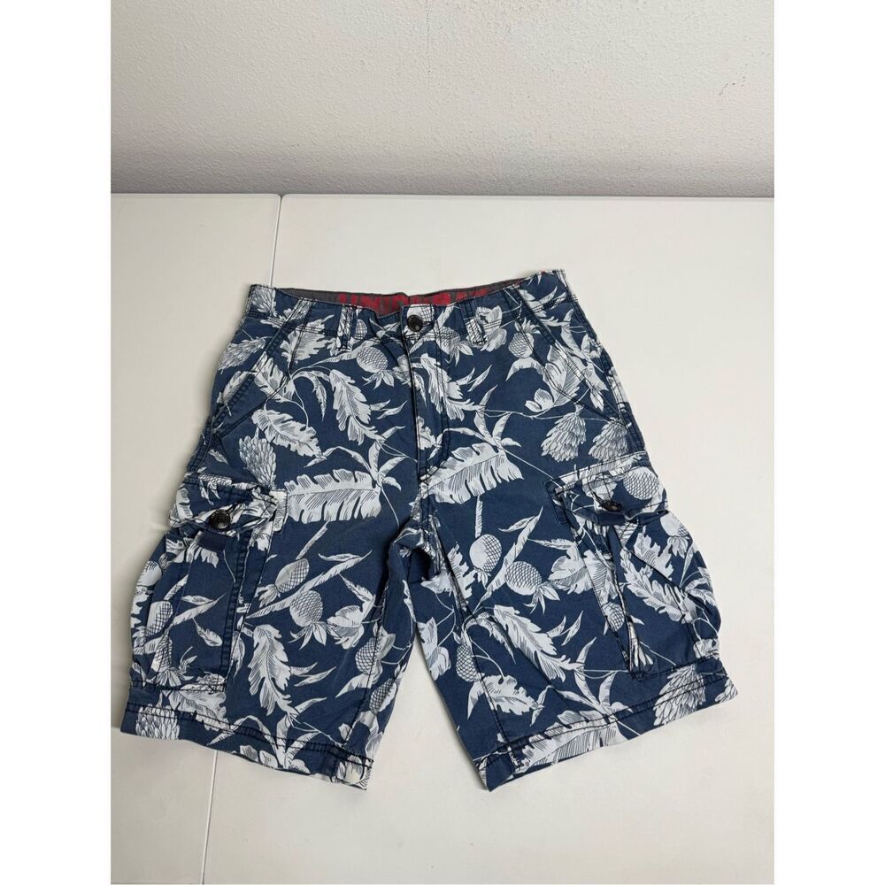 UNION BAY Men's 28 Blue White Patterned Cargo Shorts All Cotton 10” inseam